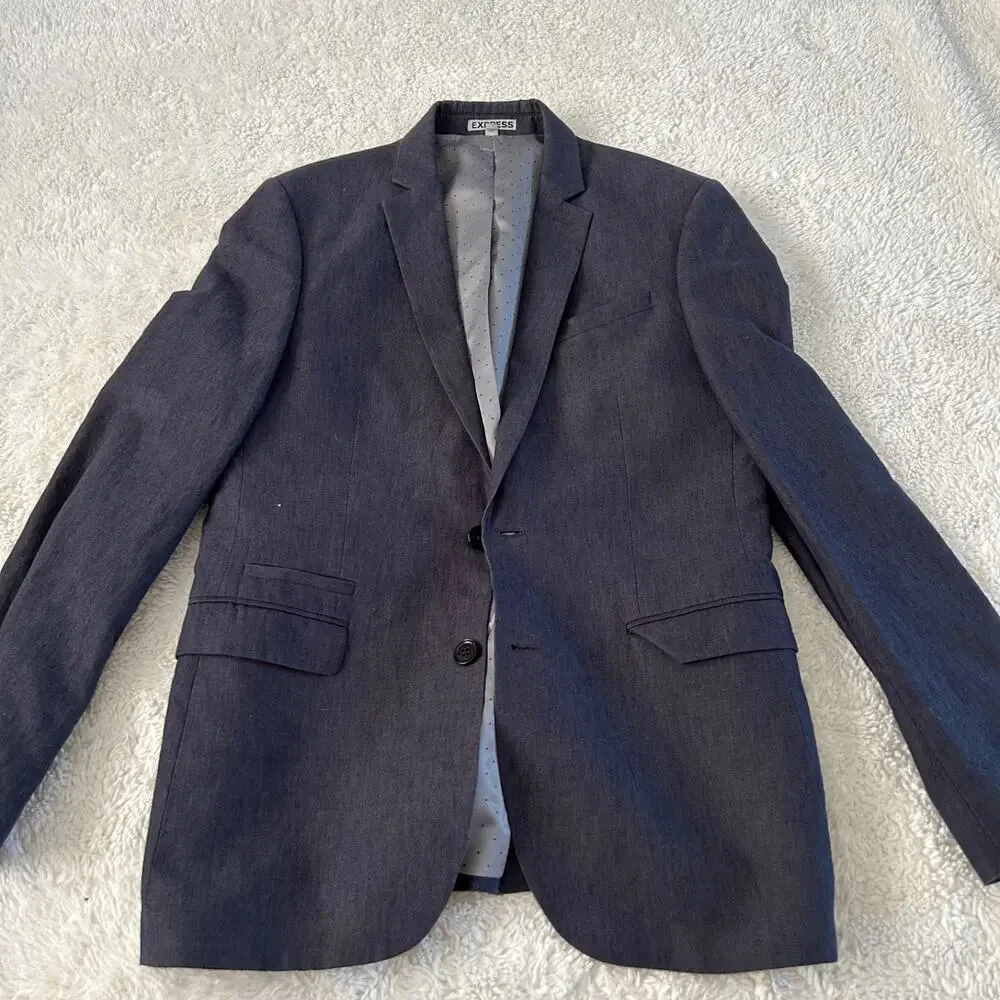Express Men Navy Linen Cotton Suit 29x30 38 Jacket Preppy Weddings Business Work
